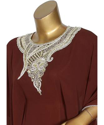 Brown Embroidered Stone work Traditional Georgette Kaftan Gown Farasha 4