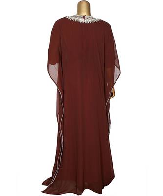 Brown Embroidered Stone work Traditional Georgette Kaftan Gown Farasha 5