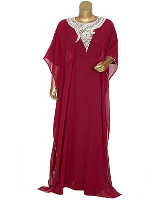 Magenta Embroidered Stone work Traditional Georgette Kaftan Gown Farasha 1