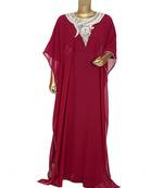 Magenta Embroidered Stone work Traditional Georgette Kaftan Gown Farasha