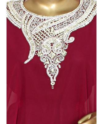Magenta Embroidered Stone work Traditional Georgette Kaftan Gown Farasha 2