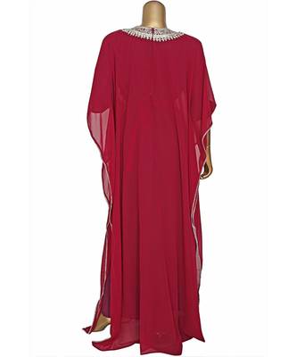 Magenta Embroidered Stone work Traditional Georgette Kaftan Gown Farasha 5