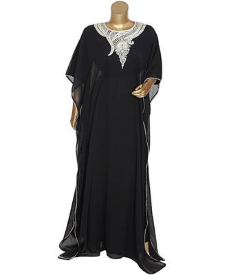 Black Embroidered Stone work Traditional Georgette Kaftan Gown Farasha 1