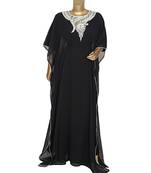 Black Embroidered Stone work Traditional Georgette Kaftan Gown Farasha