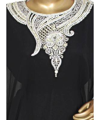 Black Embroidered Stone work Traditional Georgette Kaftan Gown Farasha 2