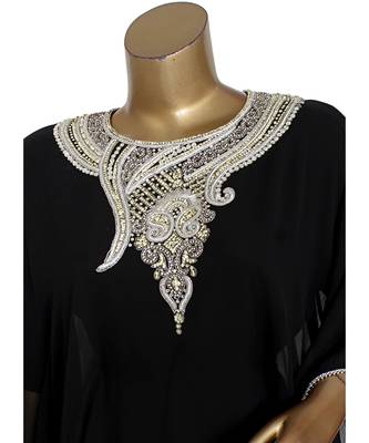 Black Embroidered Stone work Traditional Georgette Kaftan Gown Farasha 4