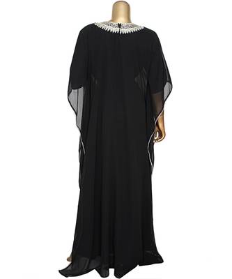 Black Embroidered Stone work Traditional Georgette Kaftan Gown Farasha 5