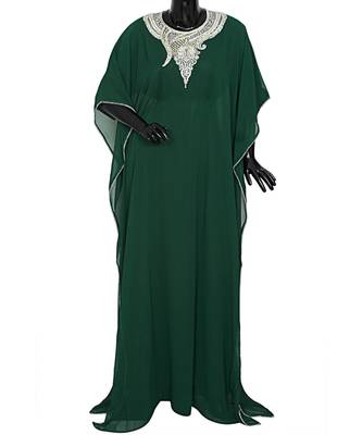 Green Embroidered Stone work Traditional Georgette Kaftan Gown Farasha 1