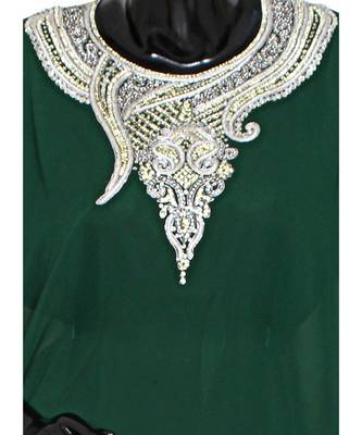 Green Embroidered Stone work Traditional Georgette Kaftan Gown Farasha 2