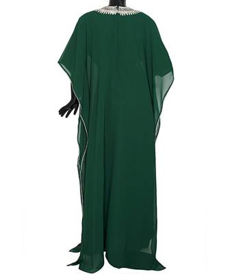 Green Embroidered Stone work Traditional Georgette Kaftan Gown Farasha 5