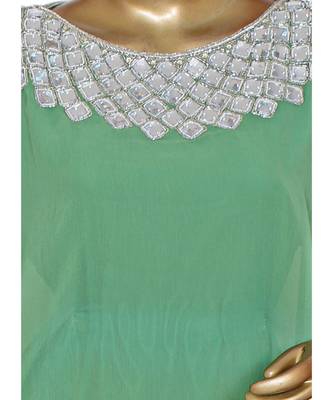 Olive Green Embroidered Crystal Embellished Chiffon Kaftan Abaya Farasha 2