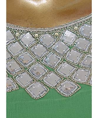 Olive Green Embroidered Crystal Embellished Chiffon Kaftan Abaya Farasha 4