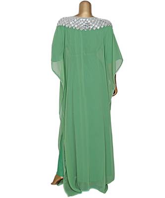 Olive Green Embroidered Crystal Embellished Chiffon Kaftan Abaya Farasha 5