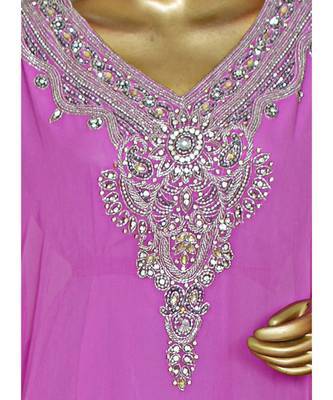 Lilac Embroidered Crystal Embellished Chiffon Kaftan Abaya Farasha 2