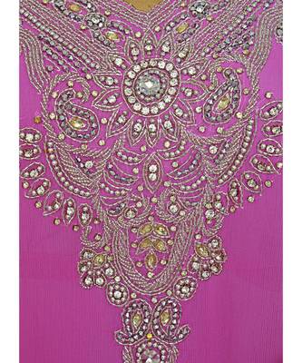 Lilac Embroidered Crystal Embellished Chiffon Kaftan Abaya Farasha 3