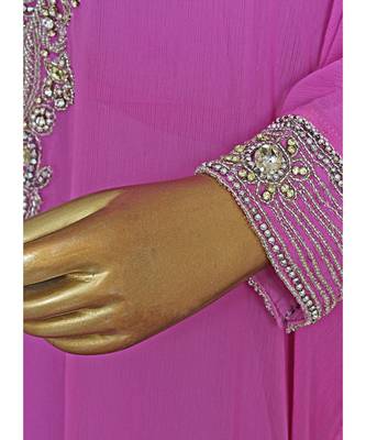 Lilac Embroidered Crystal Embellished Chiffon Kaftan Abaya Farasha 4