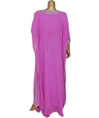 Lilac Embroidered Crystal Embellished Chiffon Kaftan Abaya Farasha 5