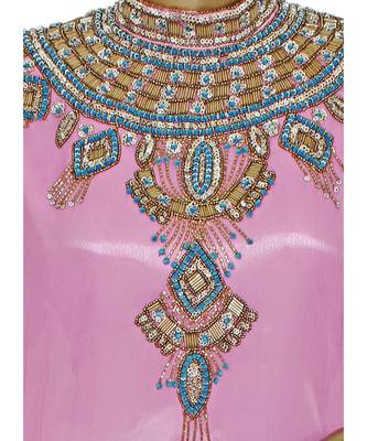 Pink Embroidered Crystal Embellished Chiffon Kaftan Abaya Farasha 2