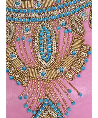 Pink Embroidered Crystal Embellished Chiffon Kaftan Abaya Farasha 3