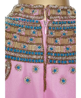 Pink Embroidered Crystal Embellished Chiffon Kaftan Abaya Farasha 4