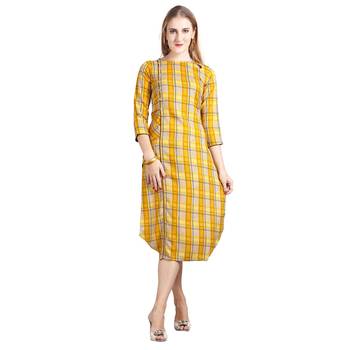 Yellow printed rayon kurti 1