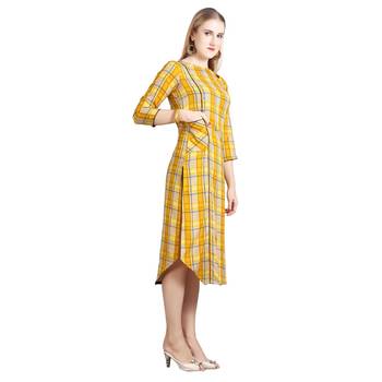 Yellow printed rayon kurti 3