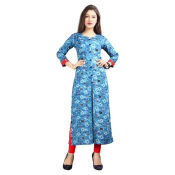 Blue printed rayon kurti 1