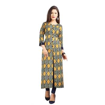Green printed rayon kurti 1