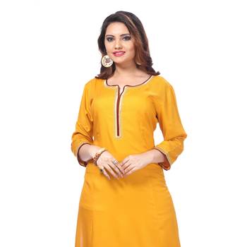 Yellow plain rayon kurti 1