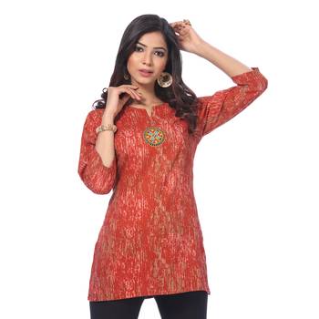 Red printed rayon kurti 1