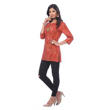 Red printed rayon kurti 3