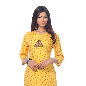Yellow printed rayon kurti 1
