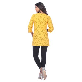 Yellow printed rayon kurti 2