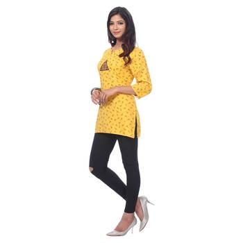 Yellow printed rayon kurti 3