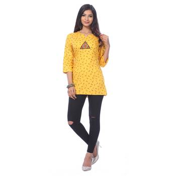 Yellow printed rayon kurti 4