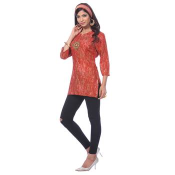 Red printed rayon kurti 4