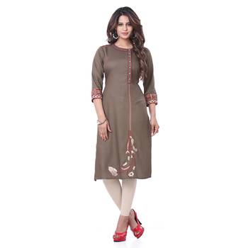 Brown embroidered rayon kurti 1