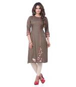 Brown embroidered rayon kurti