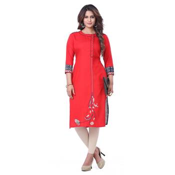 Red embroidered rayon kurti 1