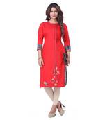 Red embroidered rayon kurti