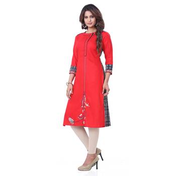 Red embroidered rayon kurti 3