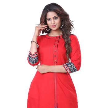 Red embroidered rayon kurti 4