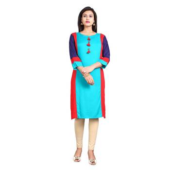 Blue plain rayon kurti 1