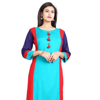 Blue plain rayon kurti 3