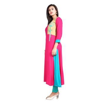 Pink embroidered rayon kurti 3