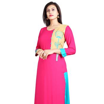 Pink embroidered rayon kurti 4