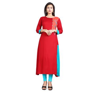 Red embroidered rayon kurti 1