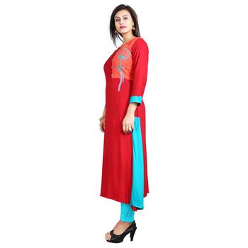Red embroidered rayon kurti 2
