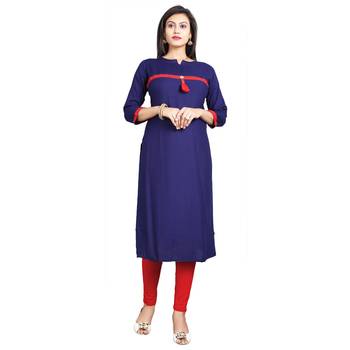 Navy-blue plain rayon kurti 1