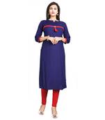 Navy-blue plain rayon kurti